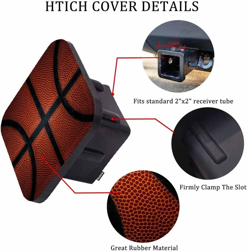 Beabes Hitch Receiver Cover Basketball, Game Sport Leather Basketball 2" Compatible with Trailer Hitch Tube Cover Plug Cap, Rubber Trailer Hitch Cover Towing Hitch Cover, Red Black - Image 3